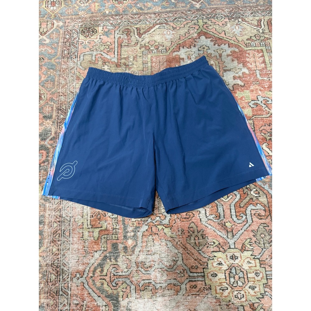 Solfire x Peloton Mens Navy Blue Graphic Side Stripe Athletic Shorts Size XL